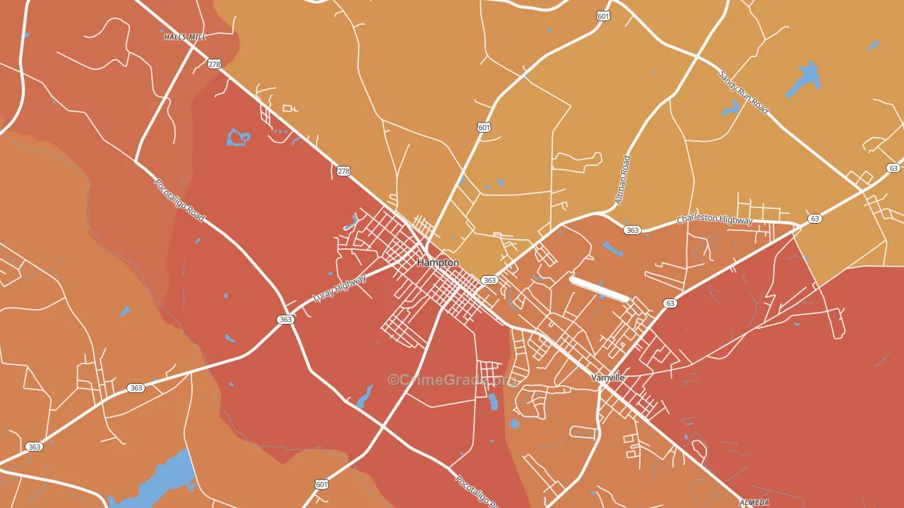 Hampton, SC Map of Vehicle Theft Rates