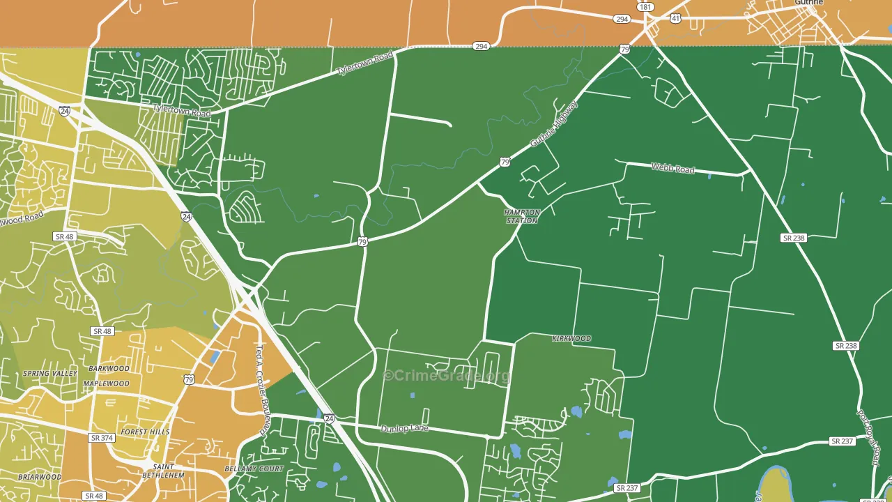Hampton Station, TN Map of Vehicle Theft Rates