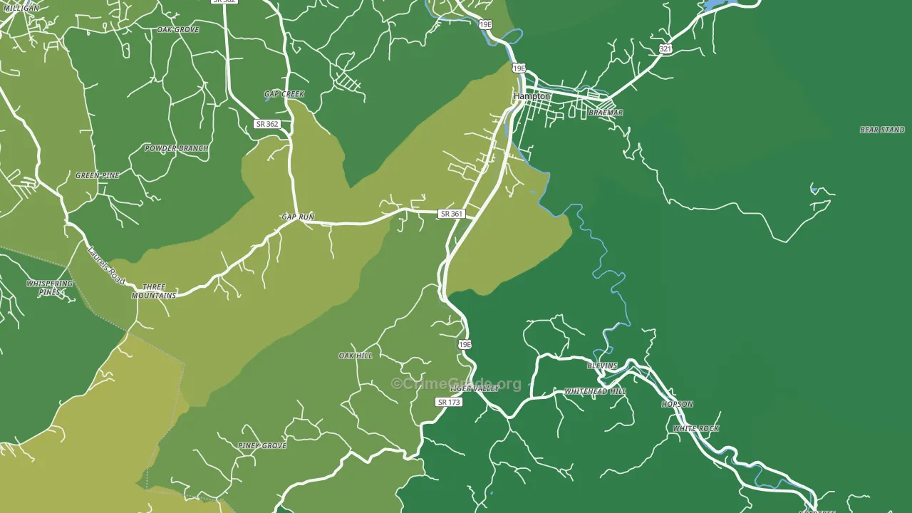Hampton, TN Map of Vehicle Theft Rates
