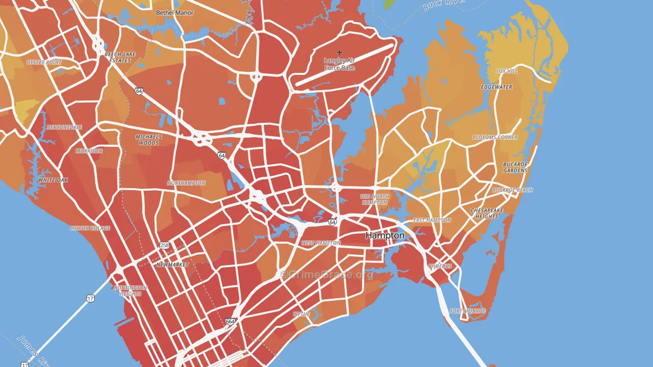 Hampton, VA Map of Vehicle Theft Rates