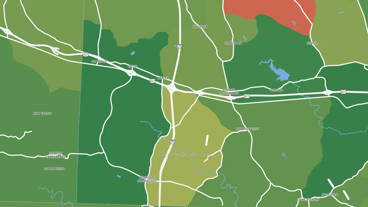 Hamptonville, NC Map of Vehicle Theft Rates