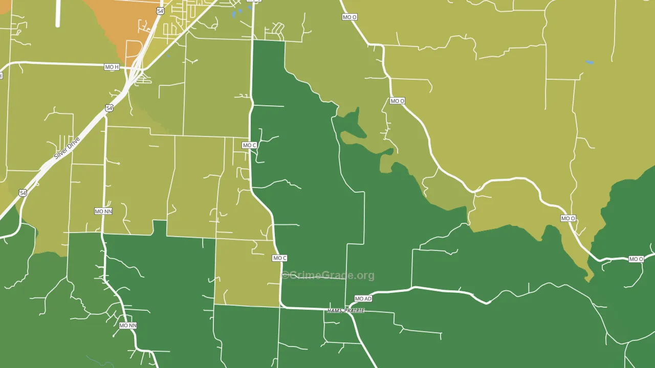Hams Prairie, MO Map of Vehicle Theft Rates