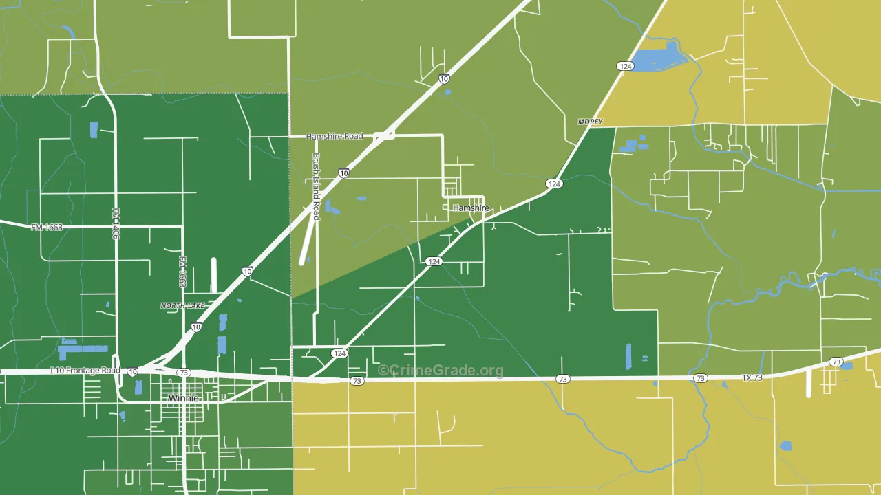 Hamshire, TX Map of Vehicle Theft Rates