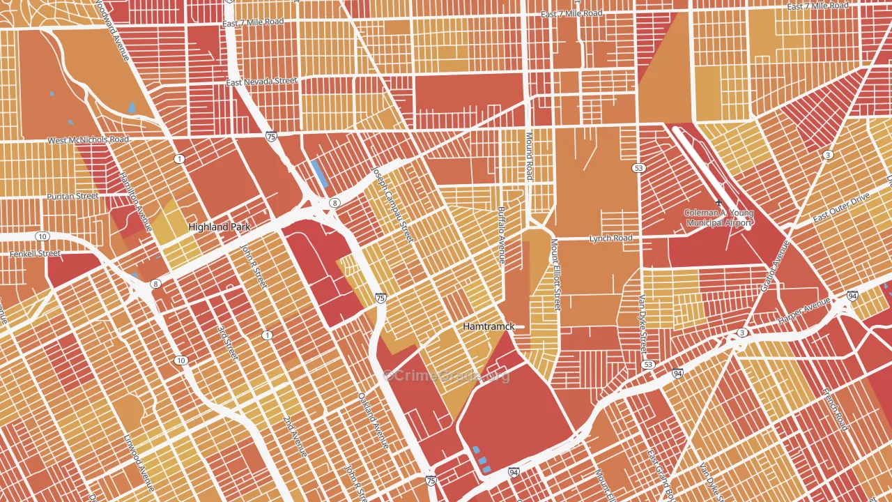 Hamtramck, MI Map of Vehicle Theft Rates