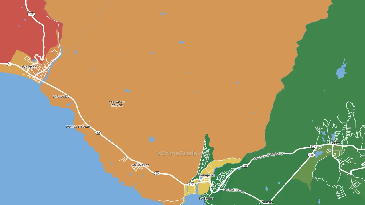Hanapepe Heights, HI Map of Vehicle Theft Rates