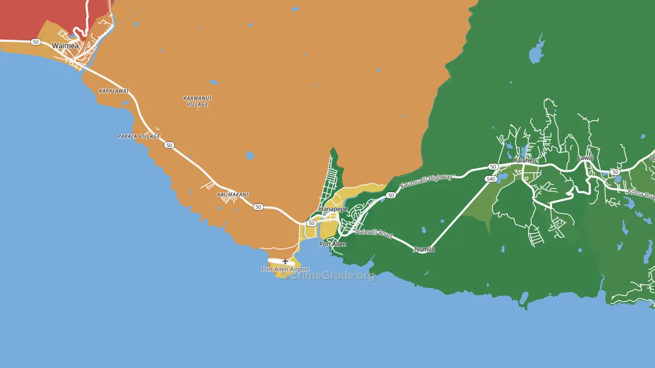 Hanapepe, HI Map of Vehicle Theft Rates