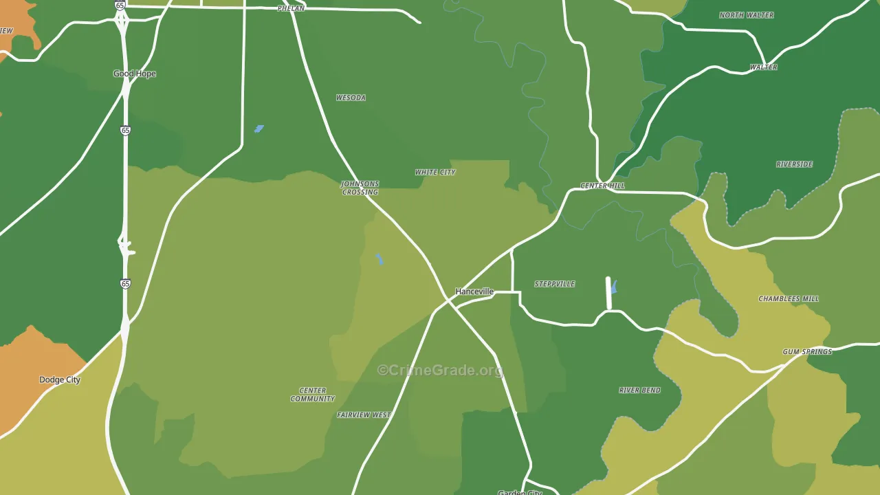 Hanceville, AL Map of Vehicle Theft Rates
