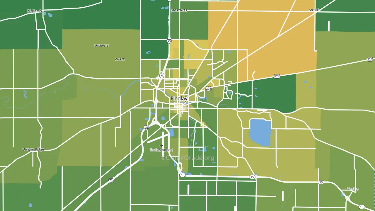 Hancock County, OH Map of Vehicle Theft Rates