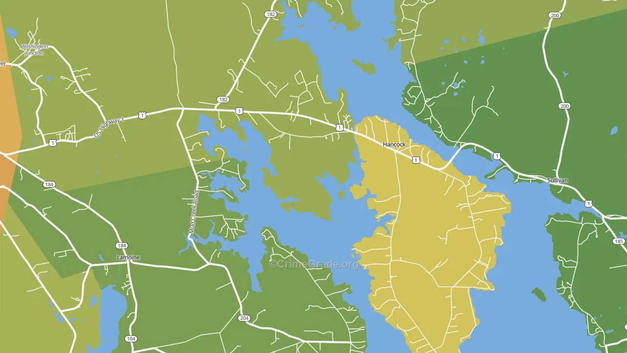 Hancock, ME Map of Vehicle Theft Rates