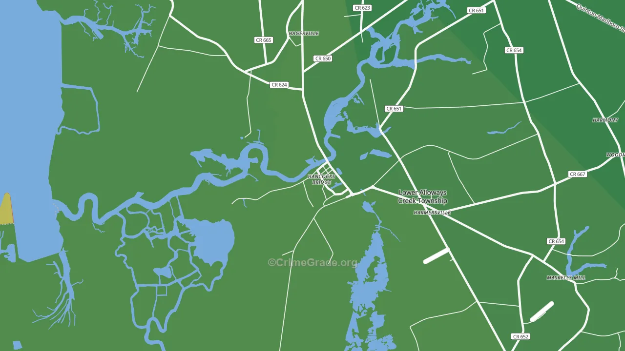 Hancocks Bridge, NJ Map of Vehicle Theft Rates