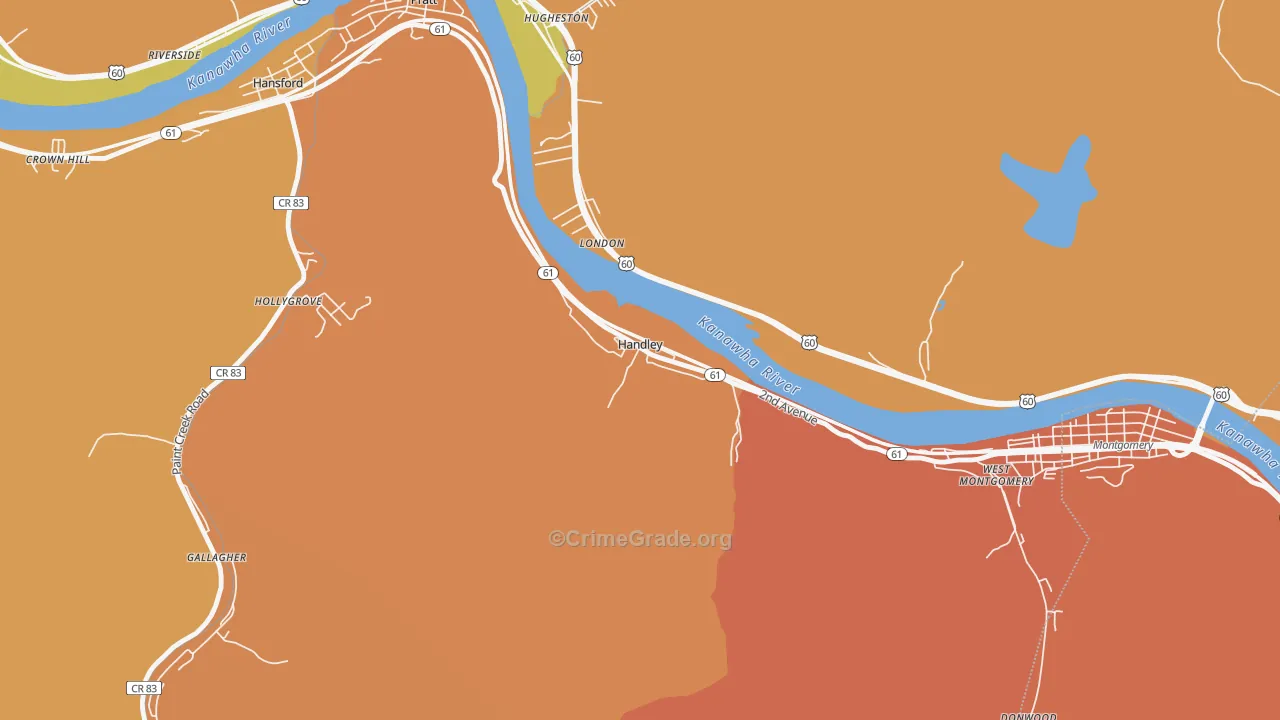 Handley, WV Map of Vehicle Theft Rates
