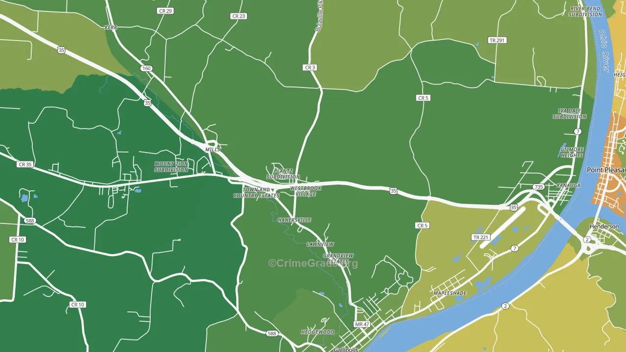 Hanersville, OH Map of Vehicle Theft Rates