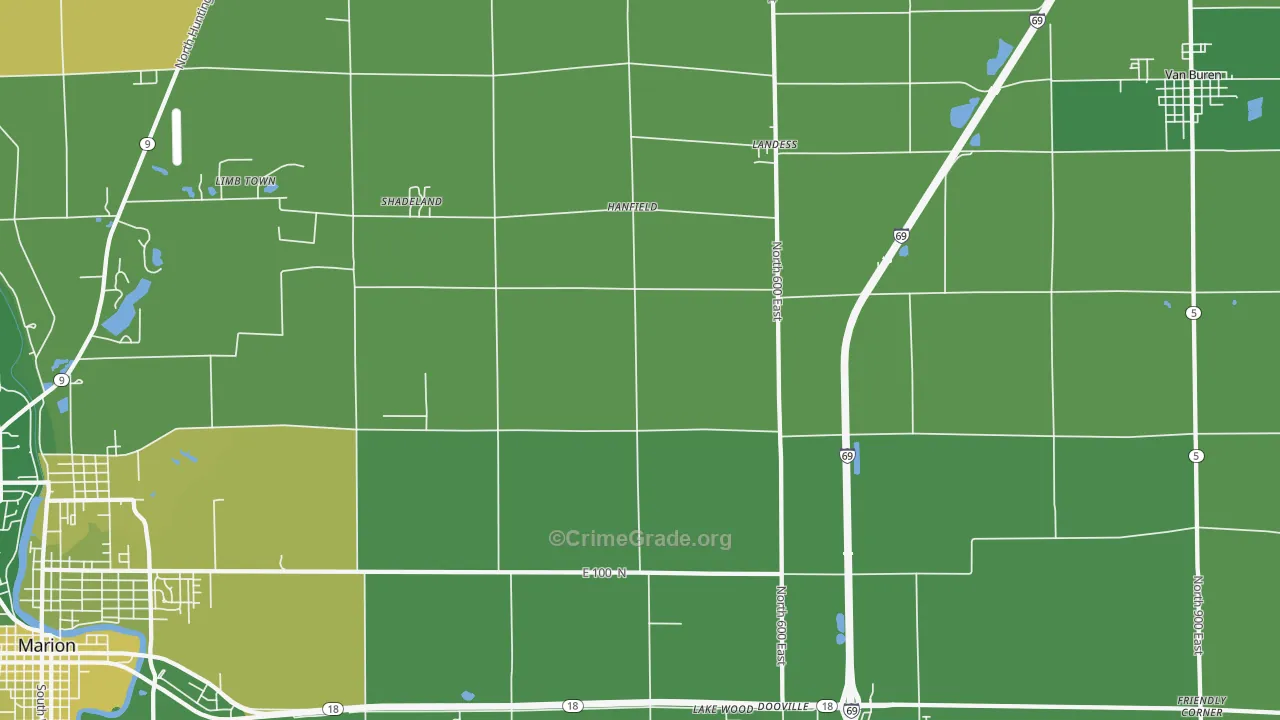 Hanfield, IN Map of Vehicle Theft Rates
