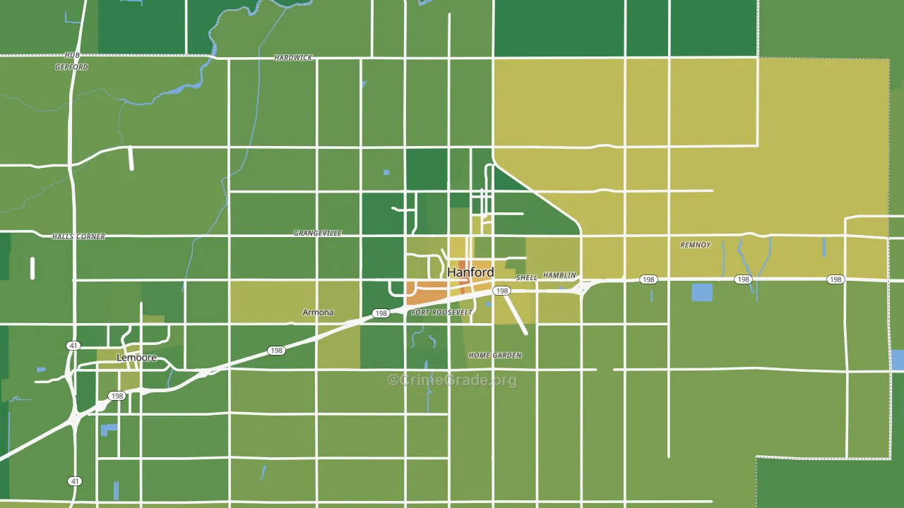 Hanford, CA Map of Vehicle Theft Rates