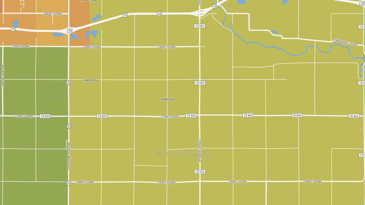 Hanford, IA Map of Vehicle Theft Rates