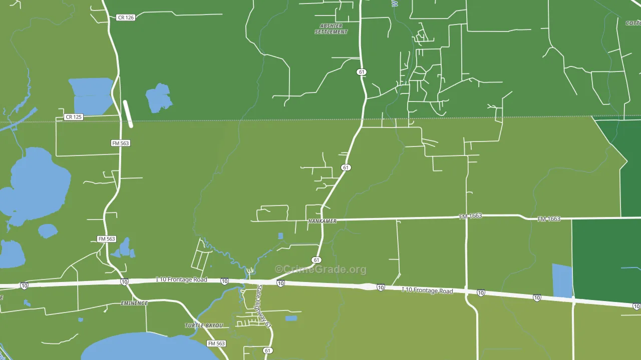 Hankamer, TX Map of Vehicle Theft Rates
