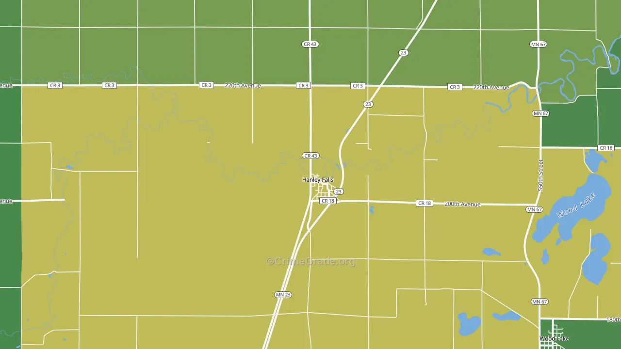 Hanley Falls, MN Map of Vehicle Theft Rates