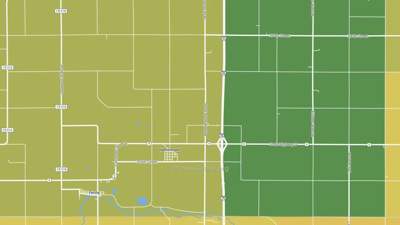 Hanlontown, IA Map of Vehicle Theft Rates