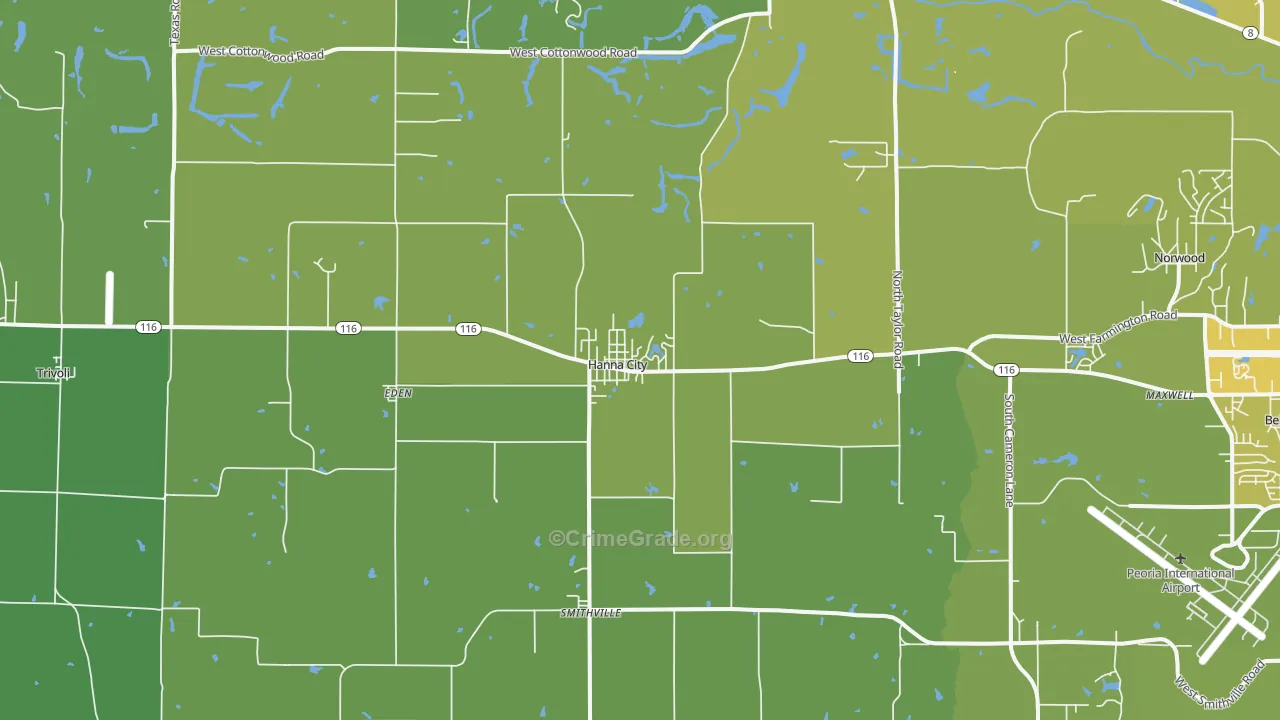 Hanna City, IL Map of Vehicle Theft Rates