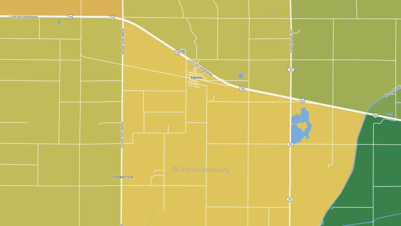 Hanna, IN Map of Vehicle Theft Rates