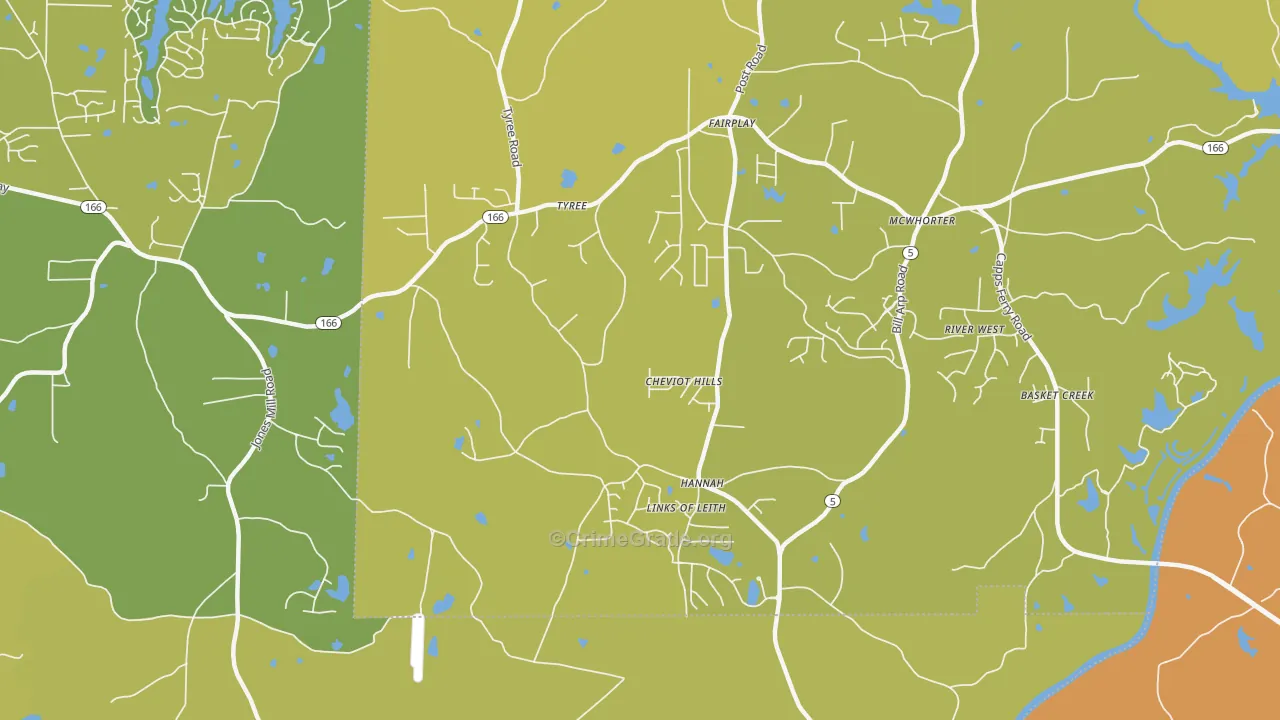 Hannah, GA Map of Vehicle Theft Rates