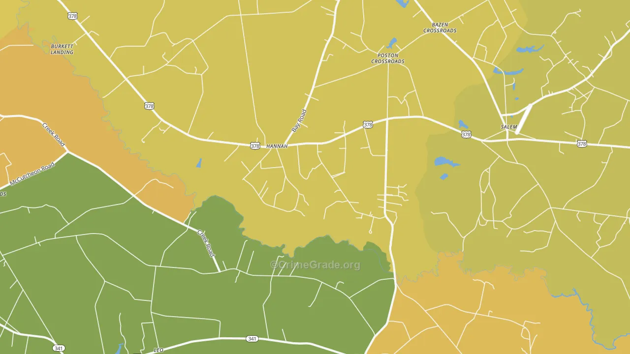 Hannah, SC Map of Vehicle Theft Rates