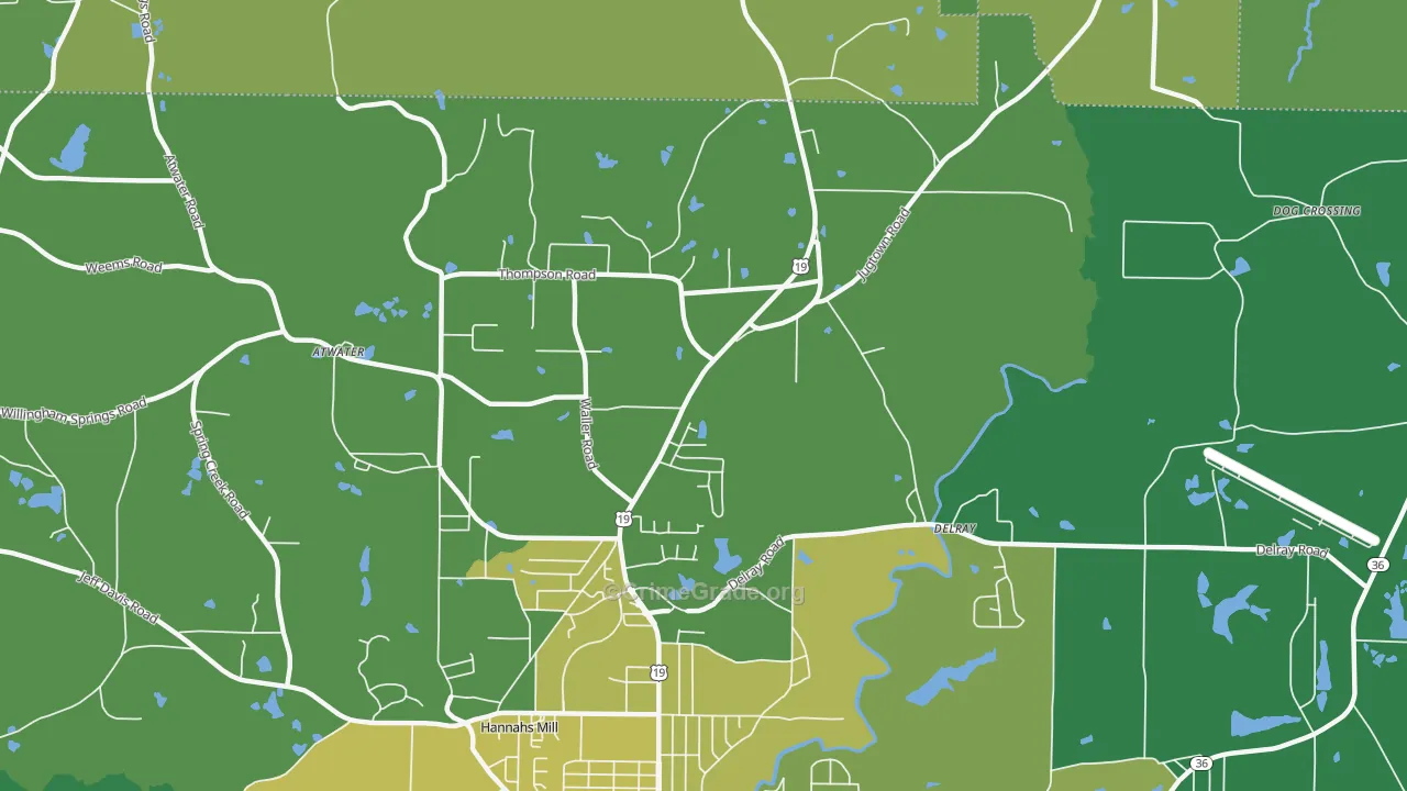 Hannahs Mill, GA Map of Vehicle Theft Rates