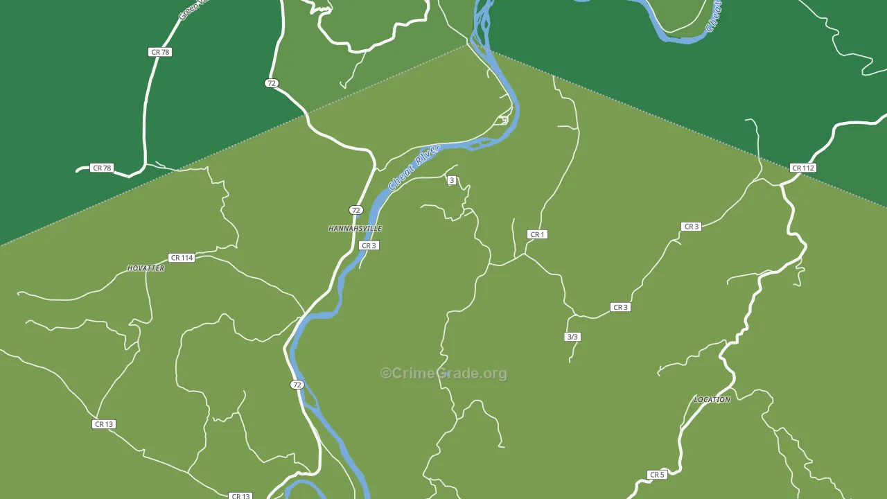 Hannahsville, WV Map of Vehicle Theft Rates