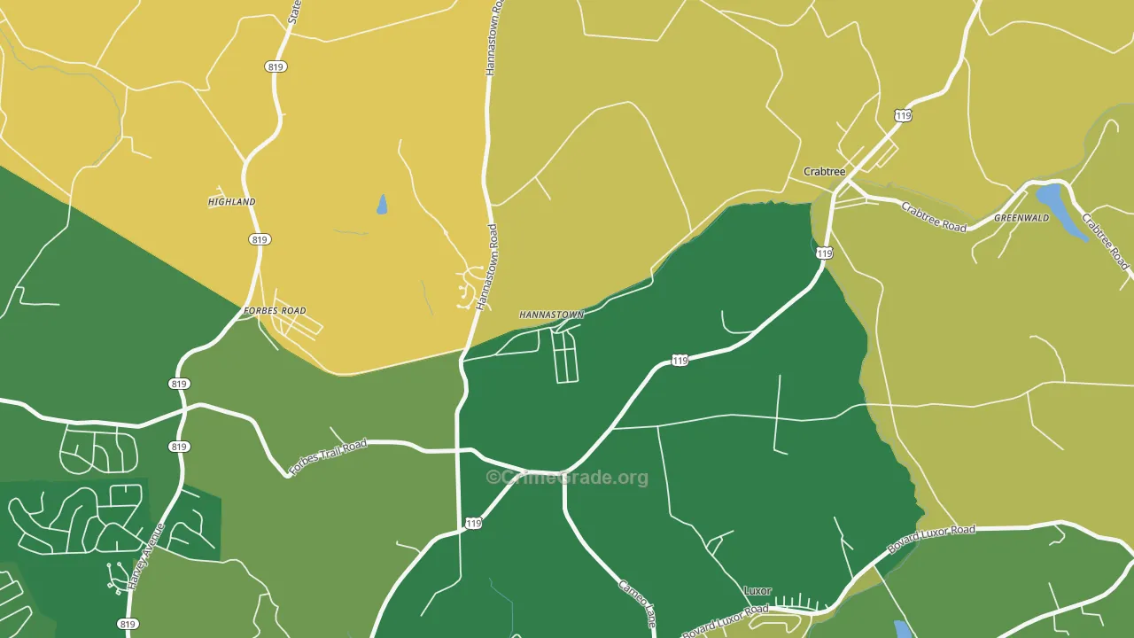Hannastown, PA Map of Vehicle Theft Rates