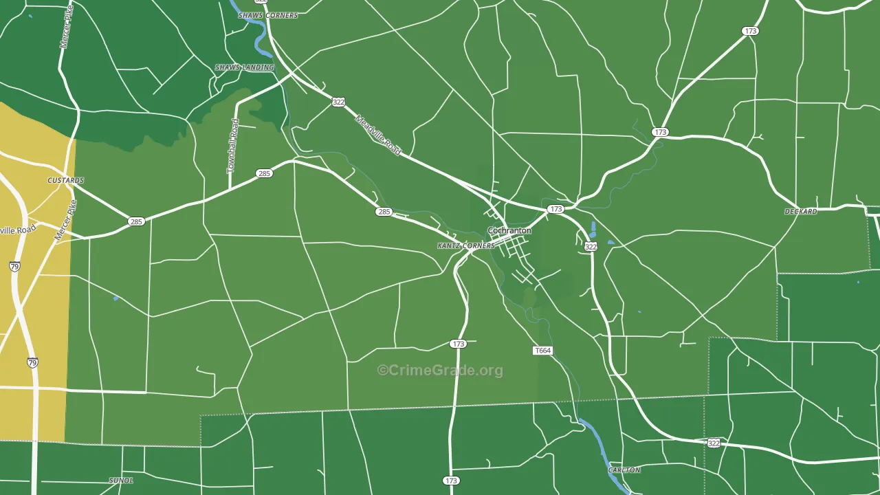 Hannasville, PA Map of Vehicle Theft Rates