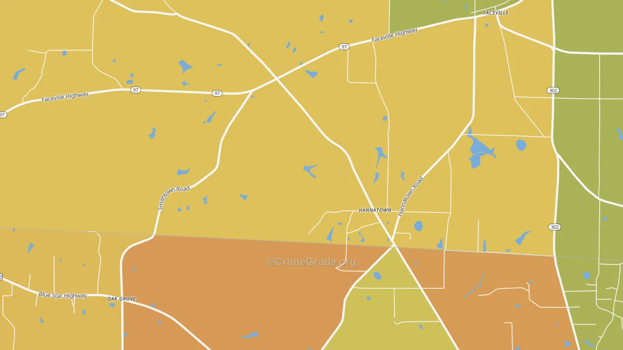 Hannatown, GA Map of Vehicle Theft Rates