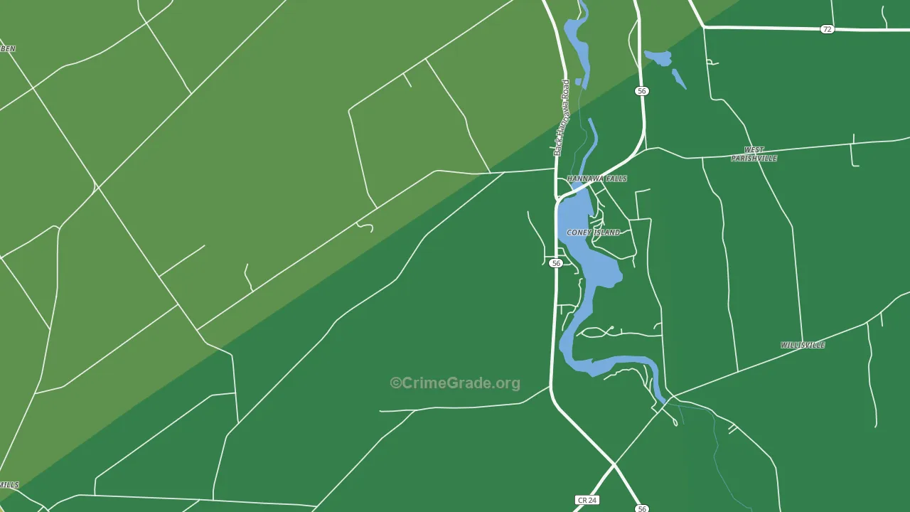 Hannawa Falls, NY Map of Vehicle Theft Rates
