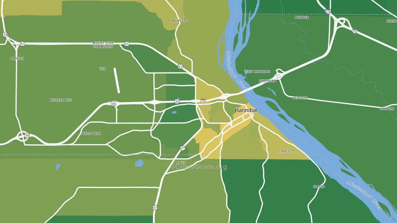 Hannibal, MO Map of Vehicle Theft Rates