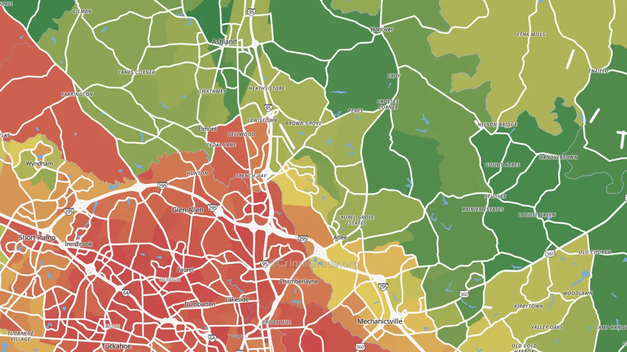 Hanover County, VA Map of Vehicle Theft Rates