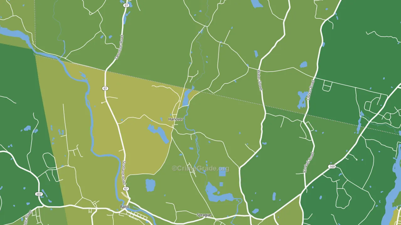 Hanover, CT Map of Vehicle Theft Rates