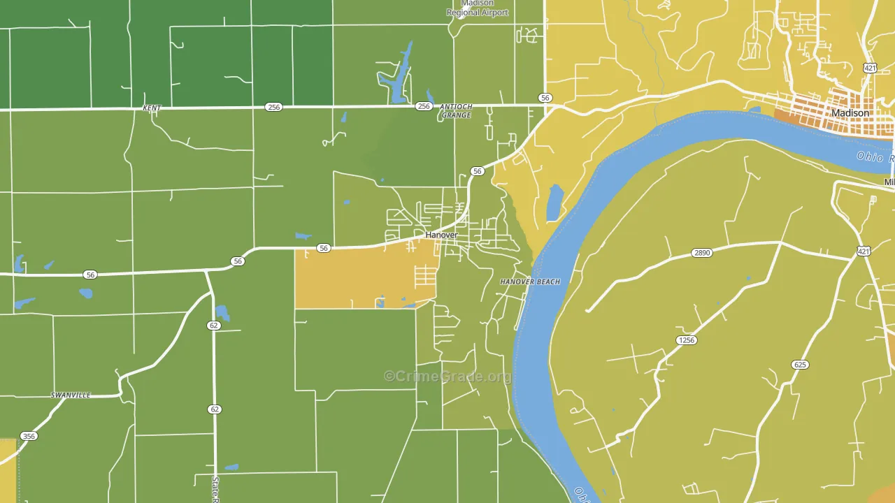 Hanover, IN Map of Vehicle Theft Rates