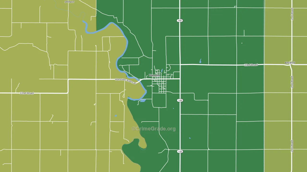 Hanover, KS Map of Vehicle Theft Rates