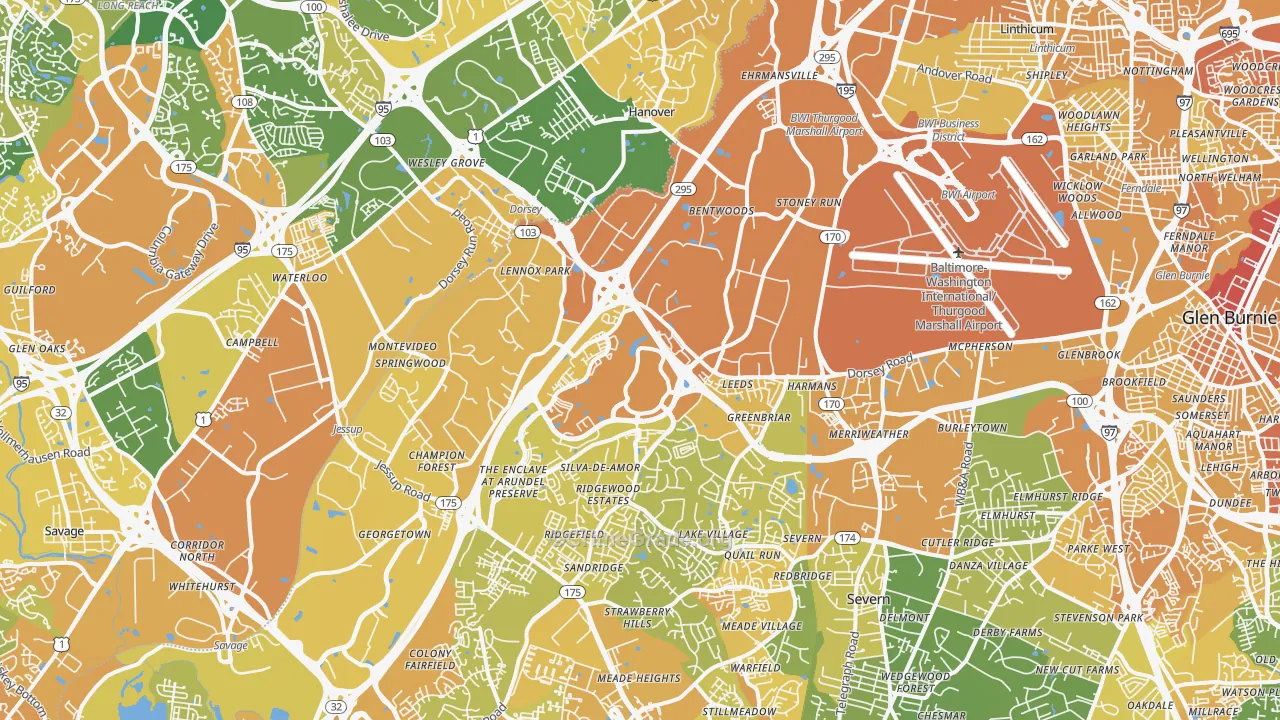Hanover, MD Map of Vehicle Theft Rates
