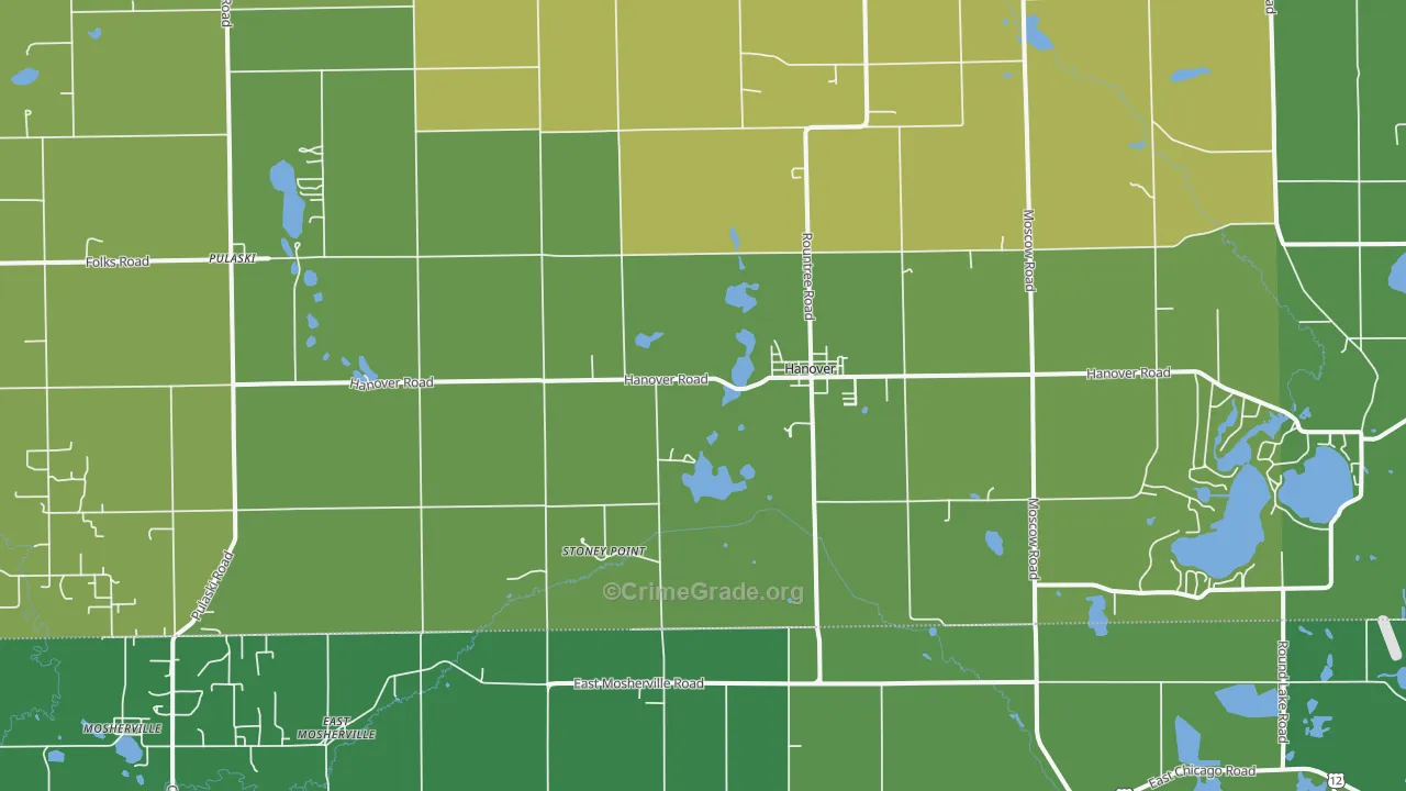 Hanover, MI Map of Vehicle Theft Rates
