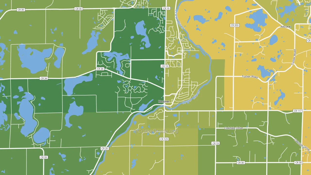 Hanover, MN Map of Vehicle Theft Rates