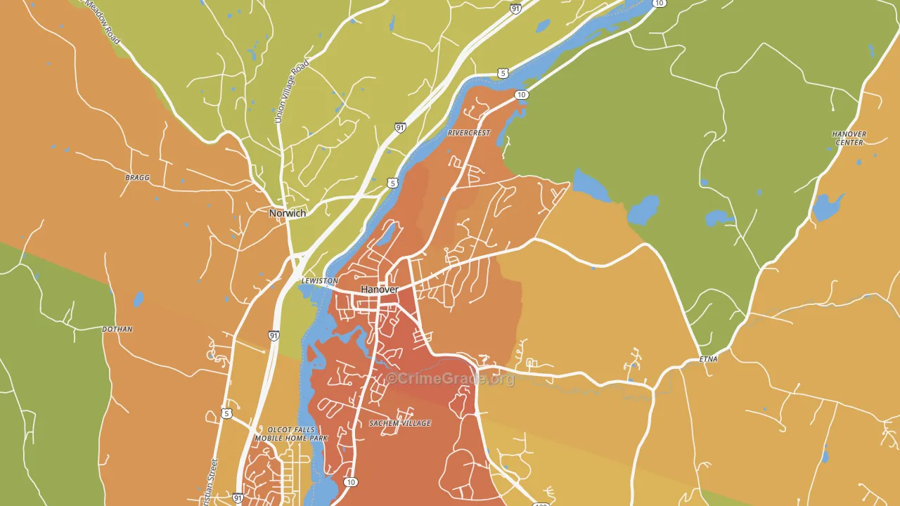Hanover, NH Map of Vehicle Theft Rates