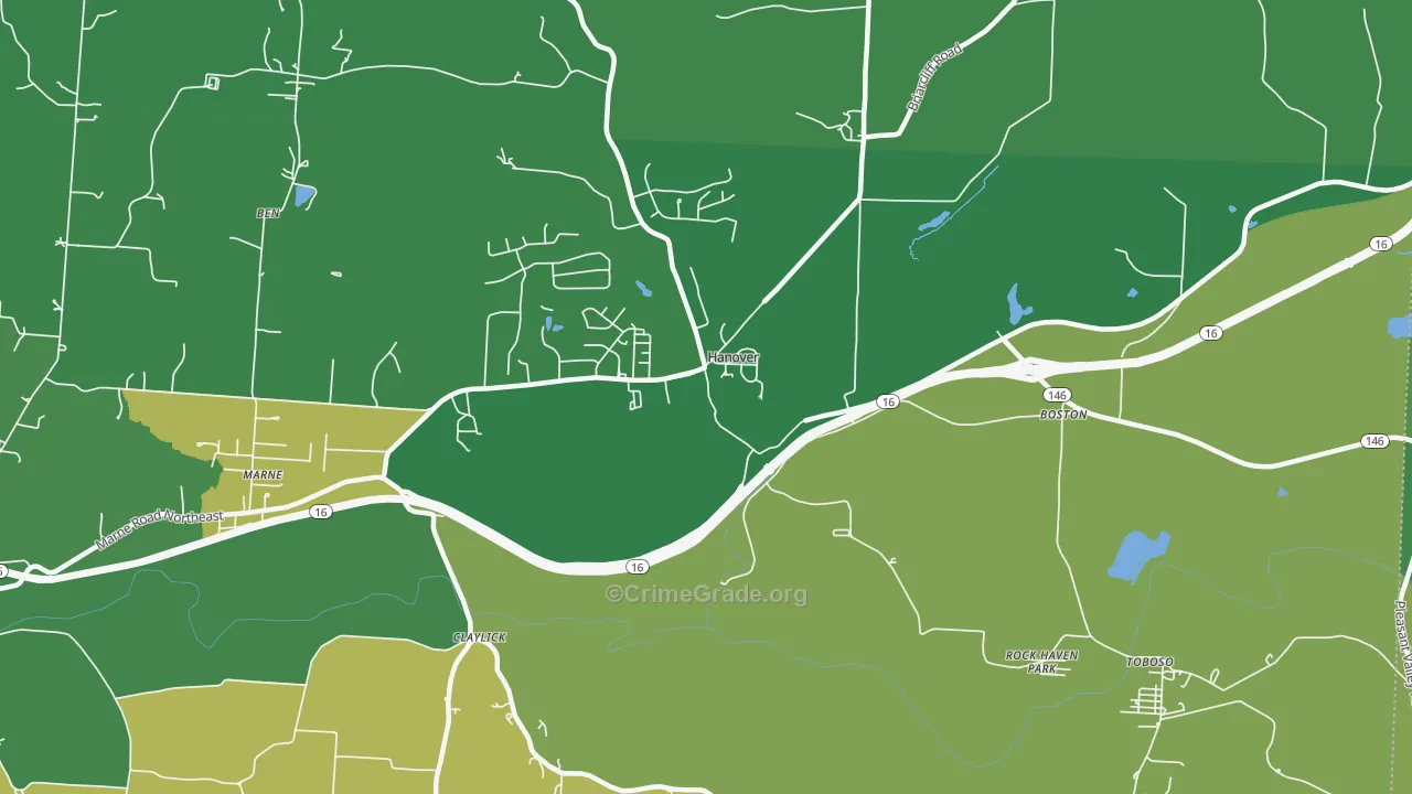 Hanover, OH Map of Vehicle Theft Rates