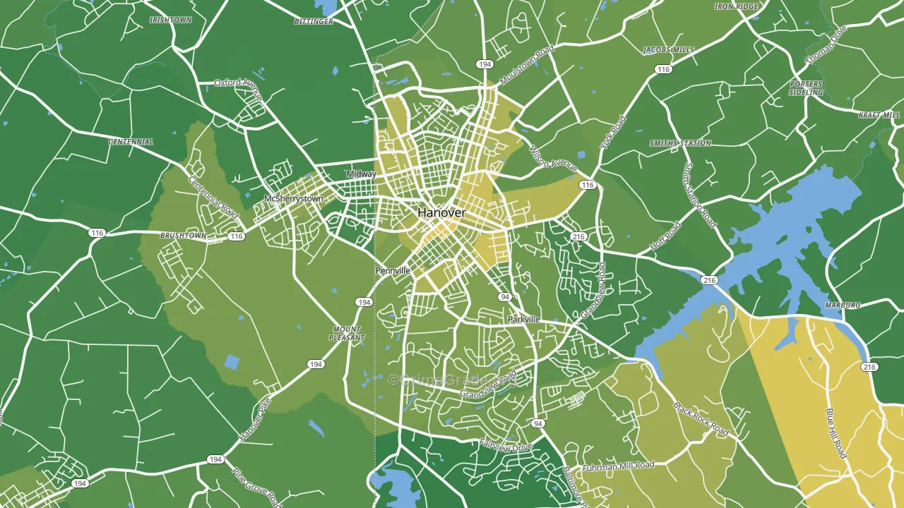 Hanover, PA Map of Vehicle Theft Rates