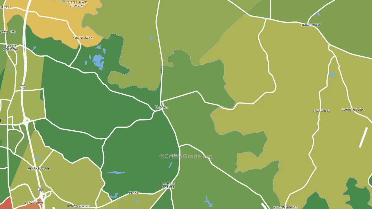 Hanover, VA Map of Vehicle Theft Rates