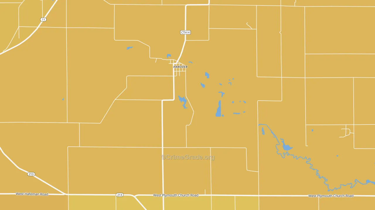 Hanover, WI Map of Vehicle Theft Rates