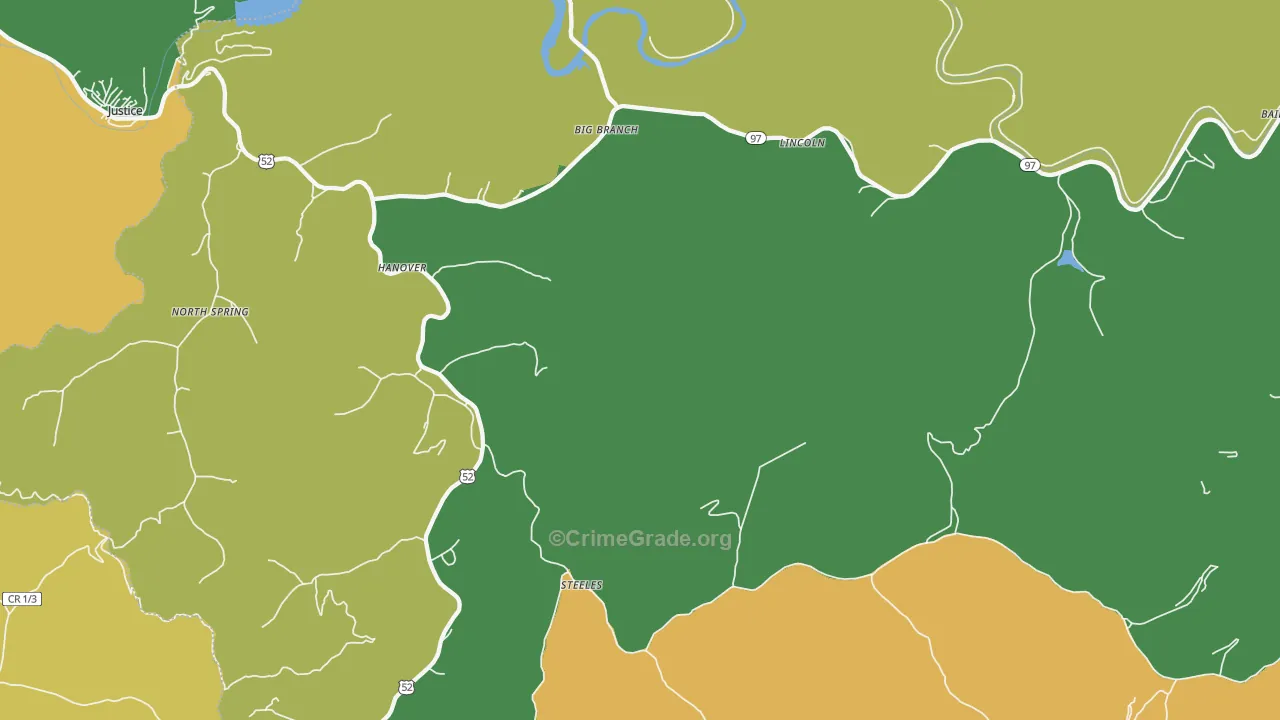 Hanover, WV Map of Vehicle Theft Rates