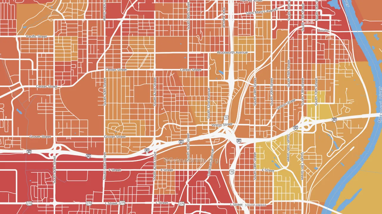 Hanscom Park, Omaha, NE Map of Vehicle Theft Rates