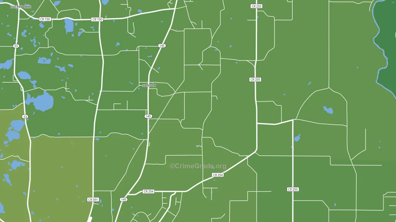Hanson, FL Map of Vehicle Theft Rates