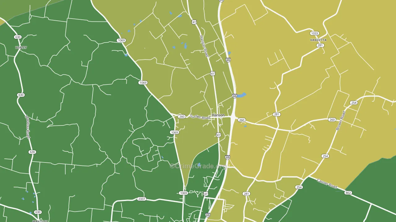 Hanson, KY Map of Vehicle Theft Rates