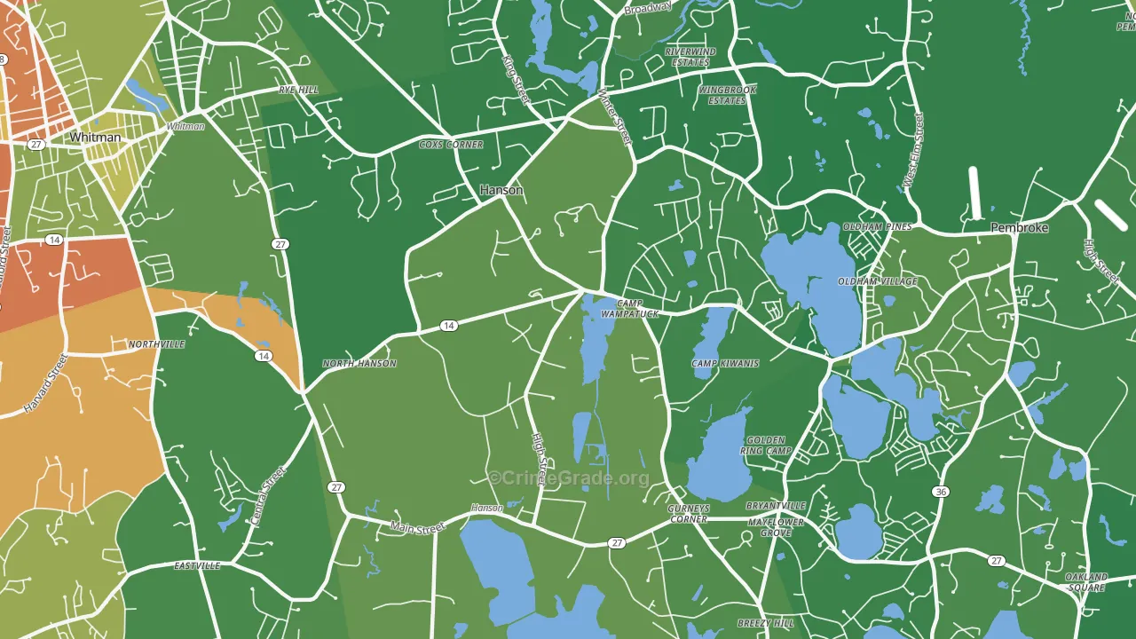 Hanson, MA Map of Vehicle Theft Rates
